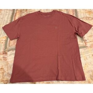 AllSaints Mens T-Shirt Brick Red Brace Crew Neck Short Sleeve Ramskull Logo L